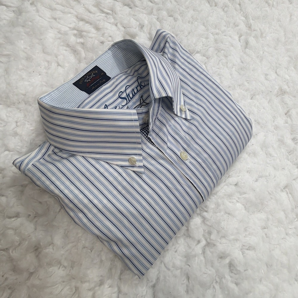 PAUL & SHARK Yachting Long Sleeve Button Shirt Mens 44 Striped Blue Logo Formal